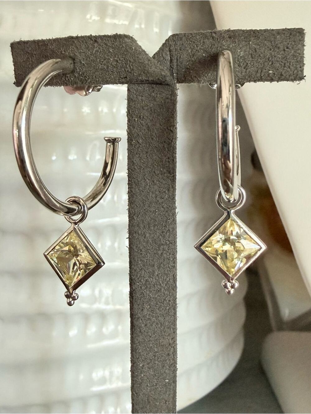 Judith Ripka 925 Sterling Silver Dangle Hoop Earrings NEW